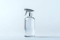 Clear glass spray bottle with trigger sprayer on light background, minimalist design isolated for cleaning product mockup and packaging design use.
