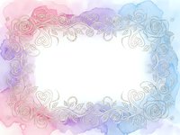 Watercolor floral frame with roses and hearts in pink purple blue gradient colors on white background for wedding invitations greeting cards romantic designs.