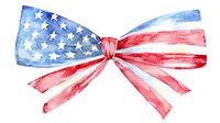 Patriotic bow in American flag colors with stars and stripes pattern, watercolor style on white background, isolated decorative element for holiday designs.