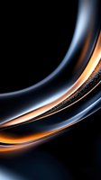 Abstract curved lines in orange and blue colors with glitter effect on black background create dynamic flowing composition for luxury design projects.