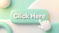 Mint green click here button with white cursor hand pointer, soft pastel background, modern UI web design element for digital marketing.