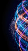 Abstract digital energy waves with glowing particles on dark background for technology and science concepts.