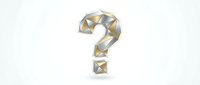 Golden metallic question mark with geometric faceted surface design on white background for business presentations and educational materials.