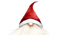 Scandinavian Christmas gnome with long white beard and red pointed hat on white background, festive nordic tomte character for holiday designs.