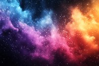 Vibrant cosmic nebula with colorful gas clouds in deep space featuring purple, blue, orange hues and sparkling stars for astronomy and science projects.