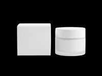 Blank white cosmetic jar and box isolated on transparent background, ready for branding, packaging design, product mockups, sublimation, and print-on-demand applications.