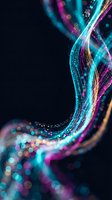 Abstract flowing light trails with vibrant cyan, magenta and golden colors creating dynamic waves against dark background for digital art projects.