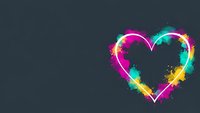 Colorful heart outline with vibrant paint splashes and brush strokes on dark background for romantic designs and creative projects.