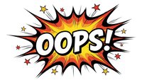 Comic book explosion bubble with OOPS text in bold letters surrounded by colorful burst rays and stars on white background for graphic design projects.