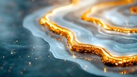 Luxurious gold and blue agate crystal macro photography showing natural mineral texture with glowing edges and sparkles on dark background.