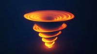 Glowing orange spiral vortex with concentric rings against dark blue background, creating dramatic energy funnel effect.
