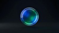 Translucent glass sphere with blue and green gradient glow isolated on dark background, suitable for web design, technology interfaces, and digital graphics projects.