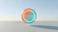 Glowing sphere with gradient neon colors casting shadow on minimal desert landscape at sunset, suitable for abstract backgrounds and modern design projects.
