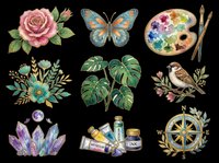 Isolated botanical and artistic elements collection on transparent background, ready for t-shirt design, clipart, stickers, sublimation and print-on-demand projects.