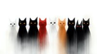 Mysterious cat silhouettes with dripping ink effect, black, red and ginger cats in minimalist style against white background, gothic art concept for wall decor.