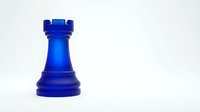 Bright blue rook chess piece isolated on white background, ready for game strategy graphics, educational materials, and board game design projects.