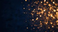 Abstract golden bokeh lights on dark blue background creating magical atmosphere for luxury design and celebration projects.