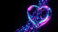 Glowing neon heart with electric energy streams on black background. Digital art concept for love, romance, Valentine's Day and futuristic design projects.
