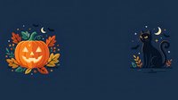 Carved jack-o-lantern pumpkin with autumn leaves and crescent moon on dark blue background, isolated for Halloween designs and seasonal decorations.