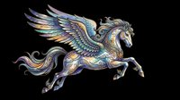 Ornate flying horse with colorful wings and swirling patterns, isolated on transparent background. Great for t-shirt design, stickers, clipart, sublimation, and print on demand.