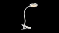 Modern LED clip-on desk lamp with flexible gooseneck, isolated on transparent background, ready for product design, stickers, print on demand, and T-shirt use.
