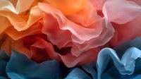 Ethereal flowing fabric in coral pink and deep teal creates dramatic waves and folds, capturing movement and light in contrasting soft and dark tones. Abstract art background.