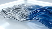 Abstract flowing waves in metallic silver and deep blue colors creating dynamic liquid motion pattern for modern digital design backgrounds.