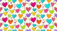 Colorful hand-drawn hearts seamless pattern with doodle style elements on cream background. Perfect for Valentine's Day, love themes, textiles, wrapping paper.