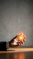 Businessman hand holding glowing gear icon representing innovation, automation and business process optimization for corporate solutions.
