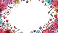 Romantic doodle frame with hearts, flowers, love letters and decorative elements on white background for Valentine's Day designs and greeting cards.