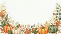 Autumn harvest border with pumpkins, gourds and fall foliage on cream background for seasonal greeting cards, thanksgiving invitations and holiday designs.