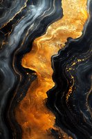 Luxurious black and gold marble texture with flowing wavy pattern. Natural stone abstract background with golden veins and dark swirls for luxury design projects.