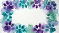 Watercolor floral frame with purple and teal flowers creating elegant border on white background for wedding invitations and greeting cards.