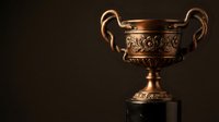 Ornate bronze trophy cup with decorative handles and engraved floral patterns on dark background for awards ceremonies and achievement recognition.