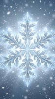 Crystal clear snowflake with intricate geometric patterns against snowy winter background for holiday decorations and seasonal designs.