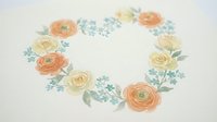 Watercolor floral wreath with peach and cream roses, delicate blue flowers and green leaves on white background. Perfect for wedding invitations and greeting cards.