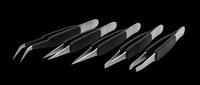 Precision tweezers set with various tip styles isolated on transparent background, ready for clipart, design elements, sublimation, print-on-demand products, and craft projects.