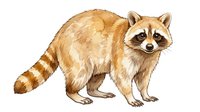 Raccoon with distinctive black mask and striped tail, isolated on white background. Suitable for wildlife education, children's books, clipart design, t-shirts, and nature-themed projects.