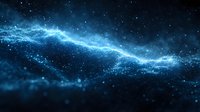 Abstract blue energy wave flowing through cosmic space with glowing particles and stars creating futuristic digital technology background for sci-fi designs.