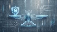 AI artificial intelligence cybersecurity concept with digital shield protection and circuit board technology background for data security solutions.
