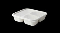 White divided meal prep container with lid, isolated on transparent background. Great for food packaging clipart, stickers, t-shirt design, print on demand, and sublimation projects.