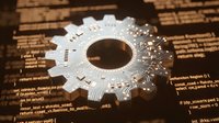 Metallic gear wheel with intricate details placed on vintage technical documents and blueprints for industrial engineering and mechanical design projects.