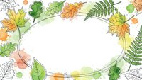 Autumn leaves frame with colorful foliage border, oak maple fern leaves creating oval space for text, fall season botanical design element.