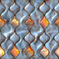 Seamless moroccan pattern with glowing orange lights behind frosted glass teardrops creates elegant arabesque design for luxury interior backgrounds.