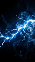 Bright electric lightning bolts striking through dark stormy clouds with glowing blue energy and sparks, suitable for backgrounds, technology, and power concepts.