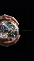 Hands holding glowing digital globe with illuminated network connections and data pathways representing global technology, artificial intelligence, and worldwide digital transformation.