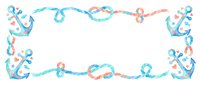 Nautical frame with turquoise and coral anchors, twisted ropes and knots forming decorative border on white background for marine themed designs.
