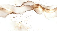 Elegant flowing waves in warm brown and gold tones with glowing sparkles and light effects on white background create luxurious abstract composition.