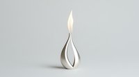 Modern silver teardrop oil lamp with glowing flame on neutral background for contemporary home decor and lighting design concepts.