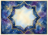 Ornate golden star frame with cosmic galaxy background featuring purple and blue nebula clouds, sparkling stars for luxury design projects and celestial themes.